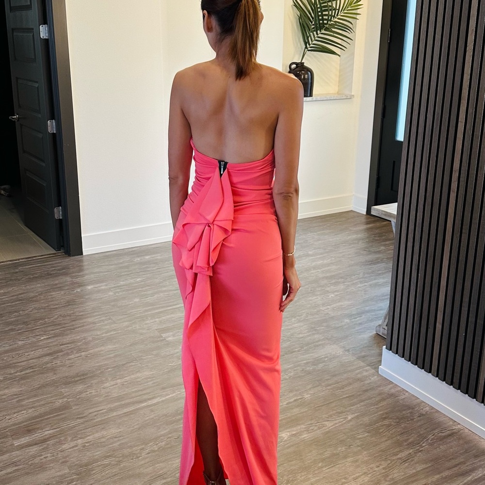 Nicole Bakti Guava Pink strapless Gown Backless